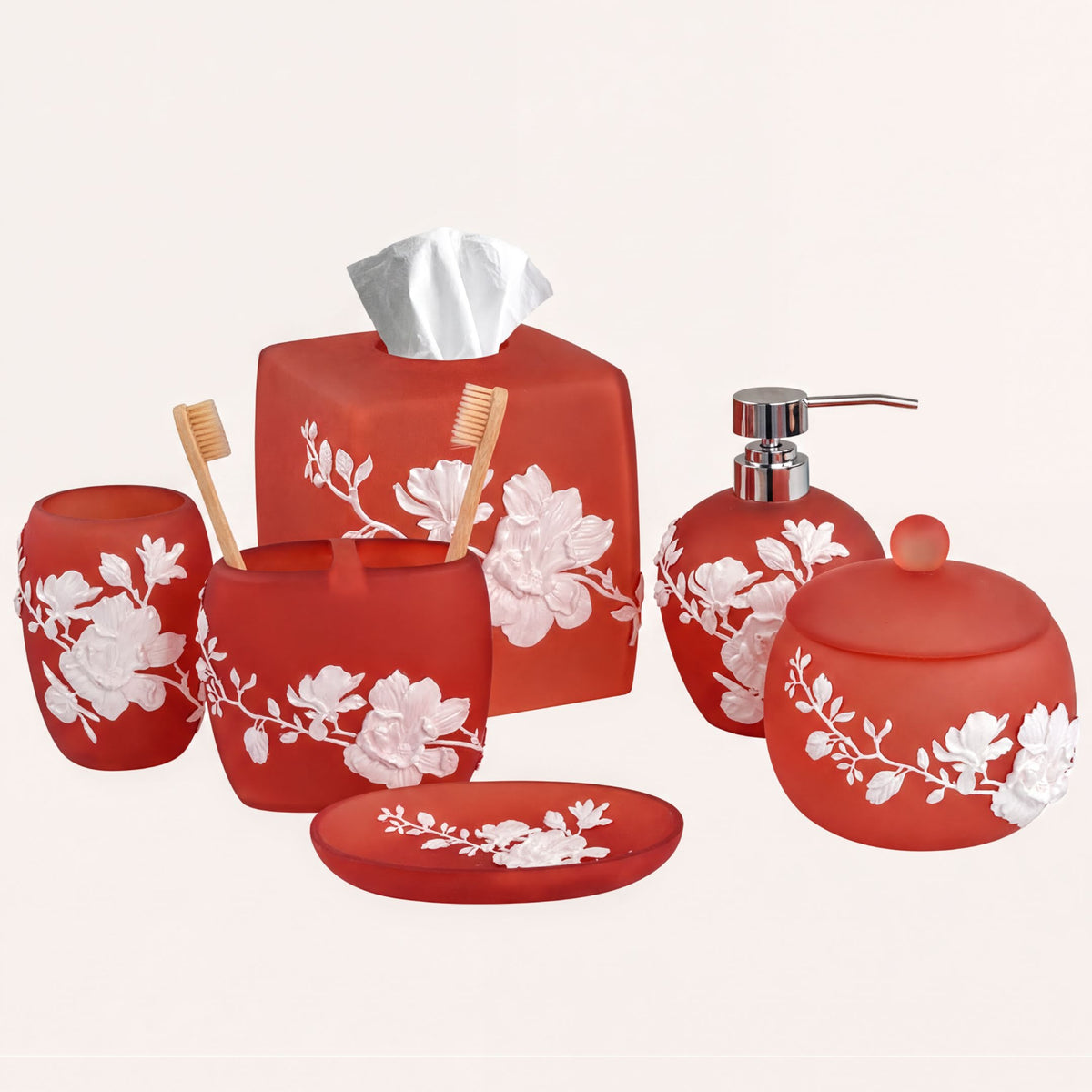 Elegant modern bathroom decor accessories set of 6 from The Savannah Collection, featuring stylish bath accessories by AH7001.