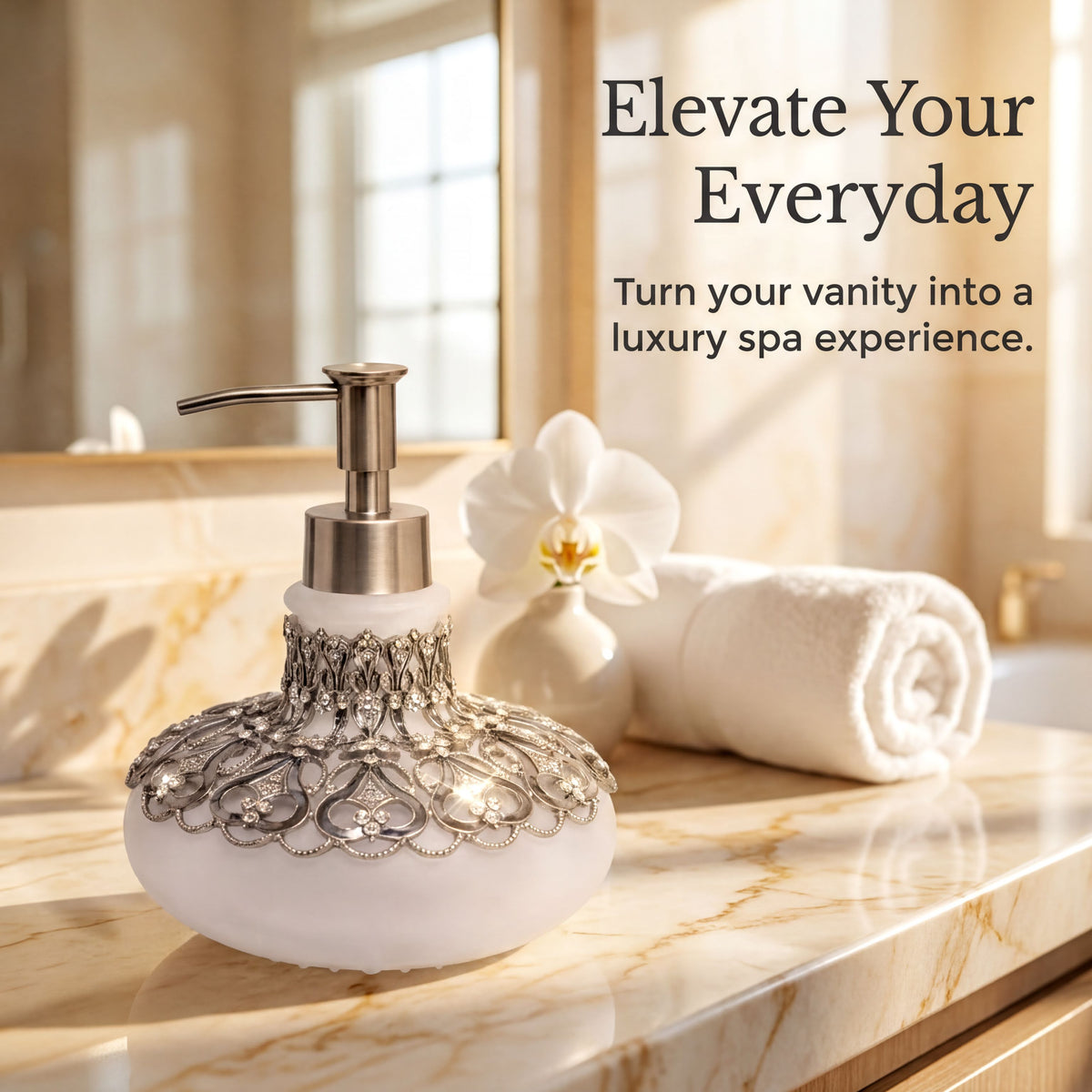 Oriana Grace LB 23736D modern decorative bathroom lotion dispenser, 9 oz, handmade soap dispenser with stylish design.