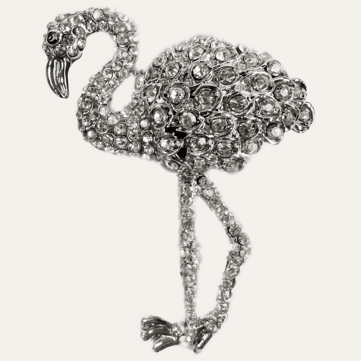 Set of four silver flamingo-shaped napkin rings from ZWZ-19-099 Tropical Charm collection, decorative dining table accents.