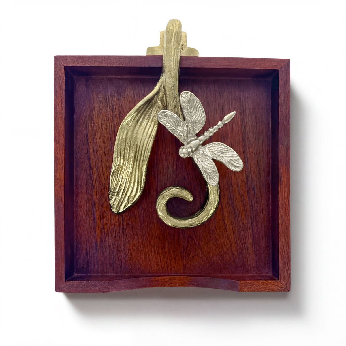 Solid wood napkin holder with silver and gold finish ornament, elegant design for countertop or dining table.