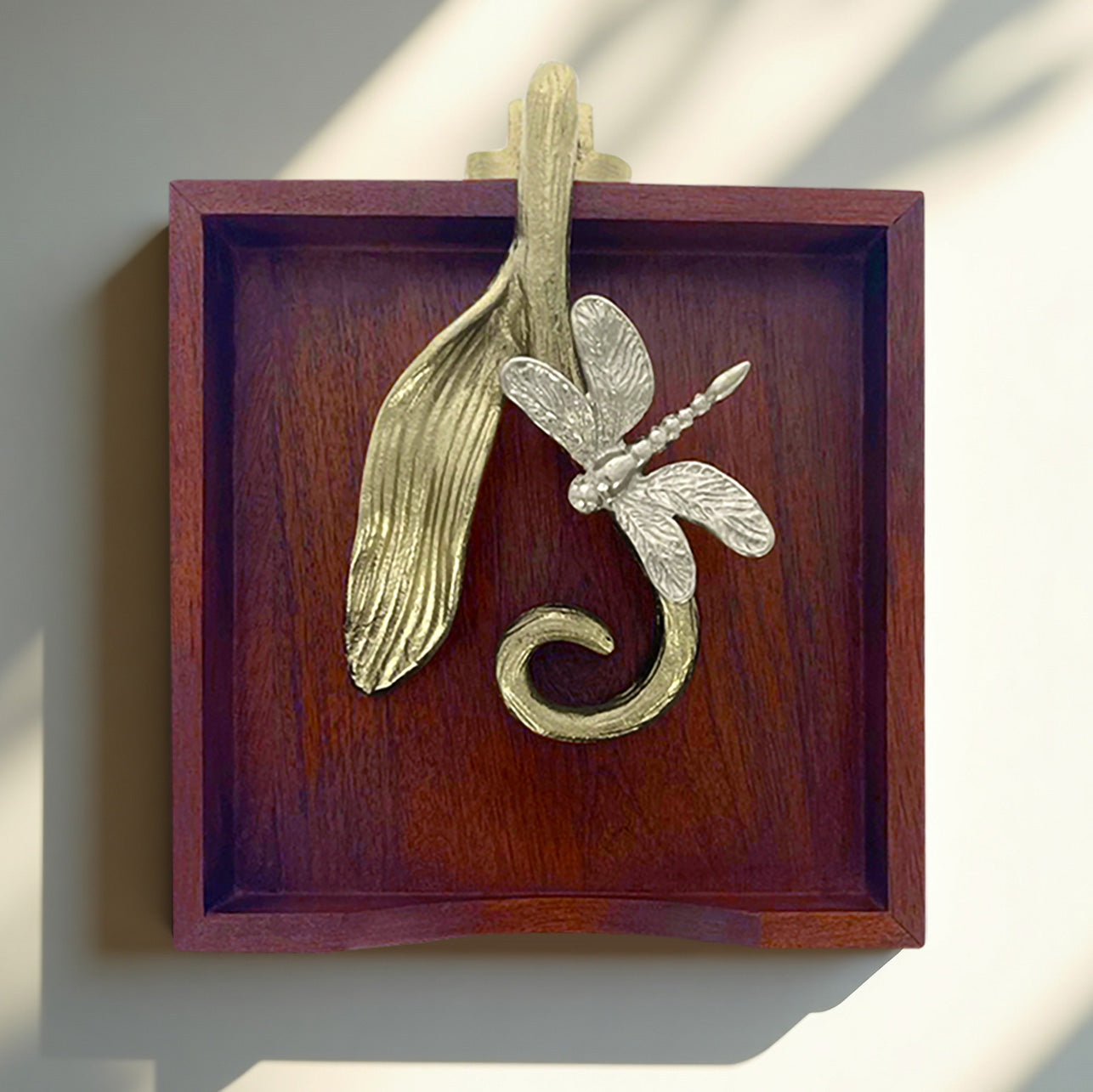 Solid Wood Napkin Holder with Silver and Gold Finish Ornament