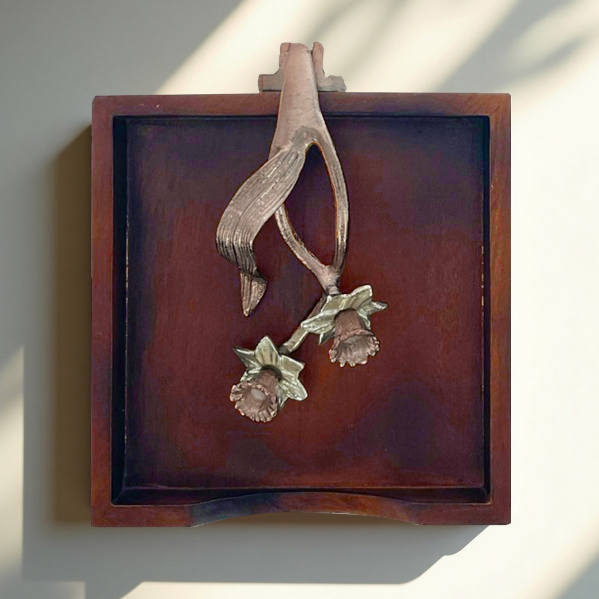 Solid Wood Napkin Holder with Rose Gold Finish Ornament