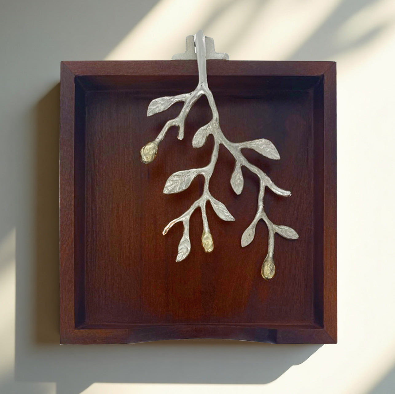 Solid Wood Napkin Holder with Silver and Gold Finish Ornament