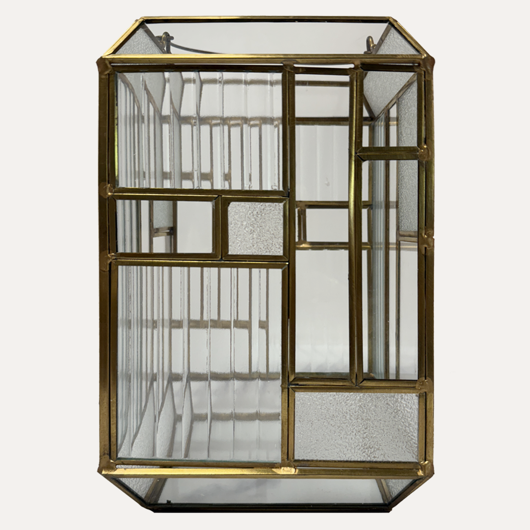 Gold Metal Frame and Glass Candle Holder Lantern