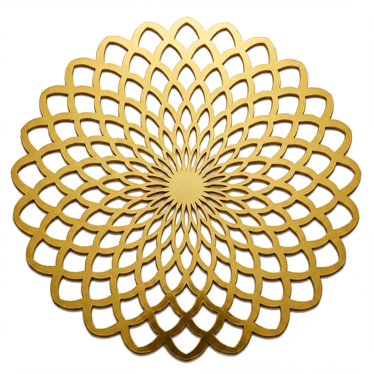 a gold-colored, circular pattern with a repeating geometric design.