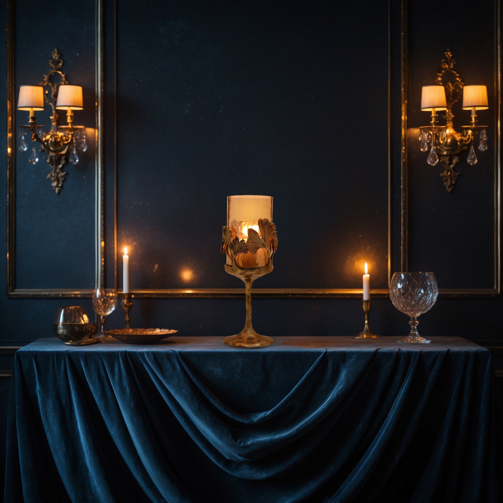 Gold Finished Candle Holder with Glass