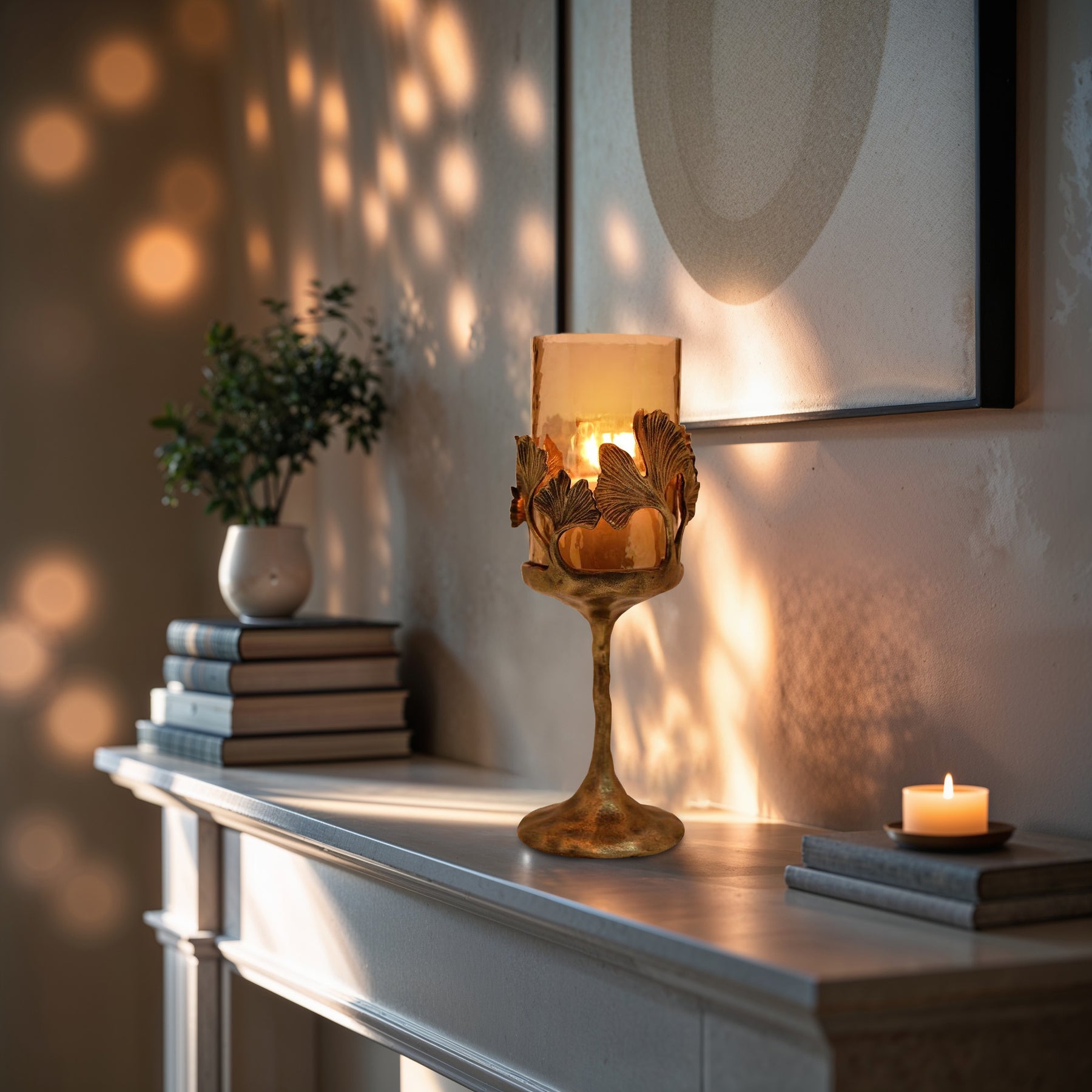 Gold Finished Candle Holder with Glass