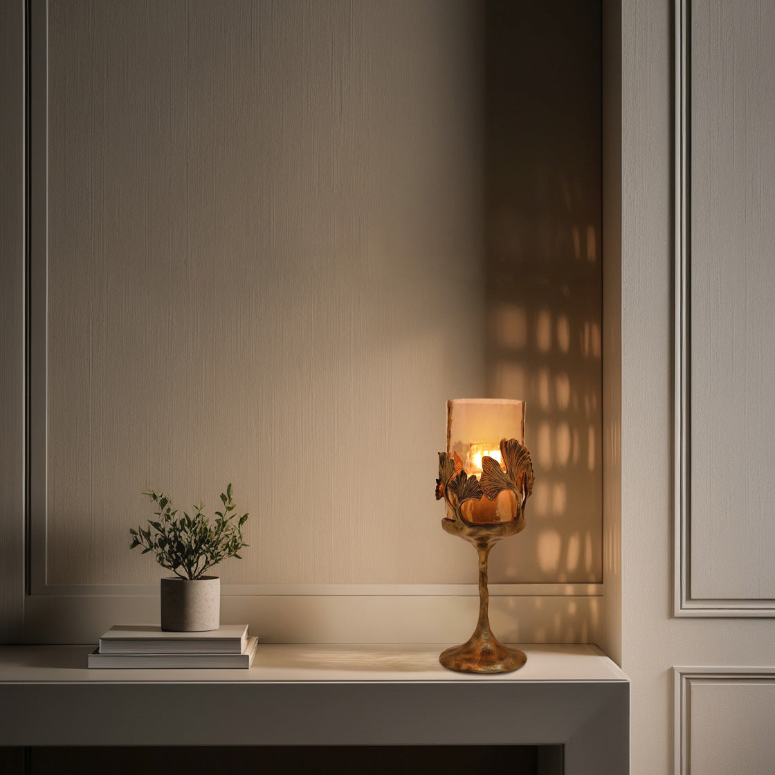 Gold Finished Candle Holder with Glass
