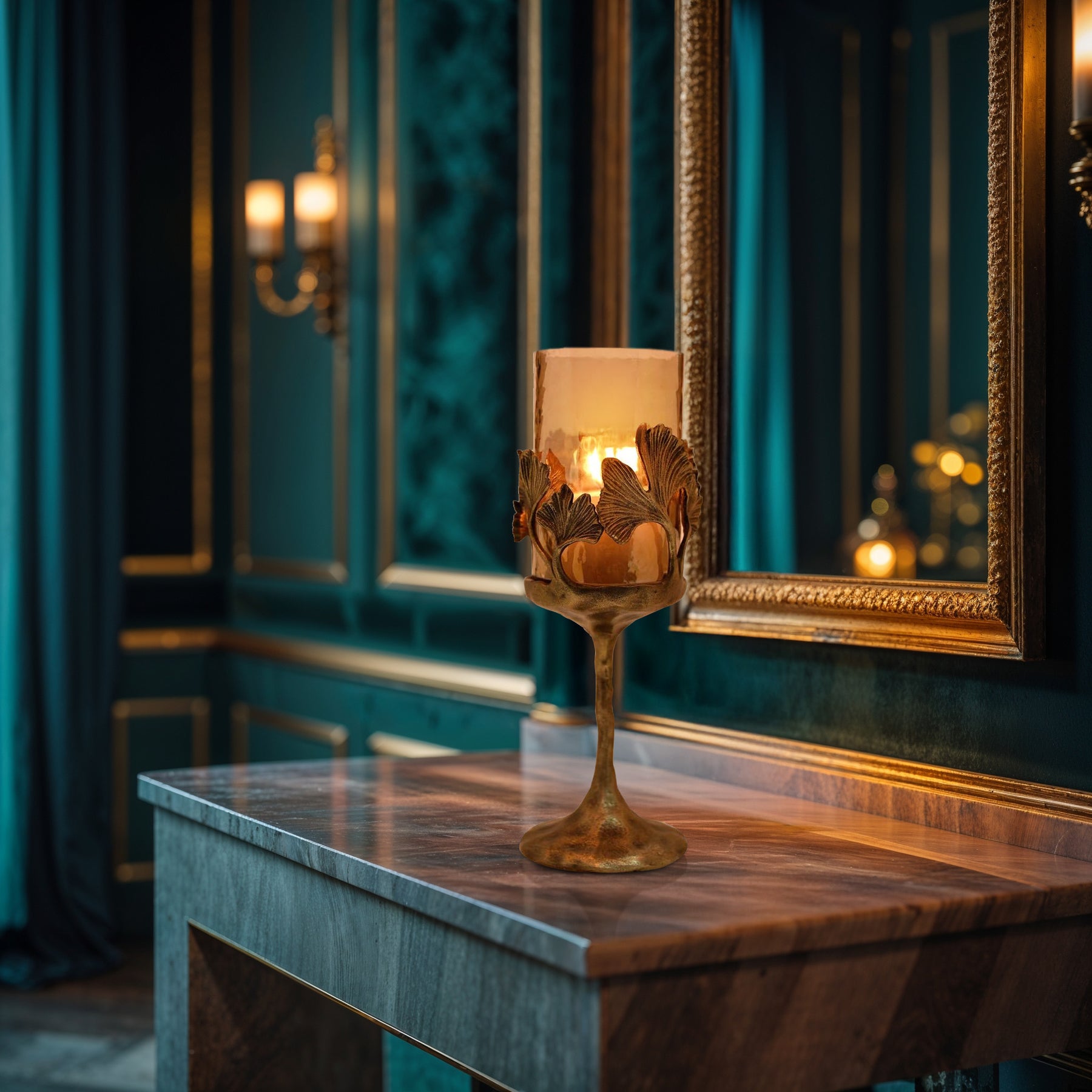 Gold Finished Candle Holder with Glass
