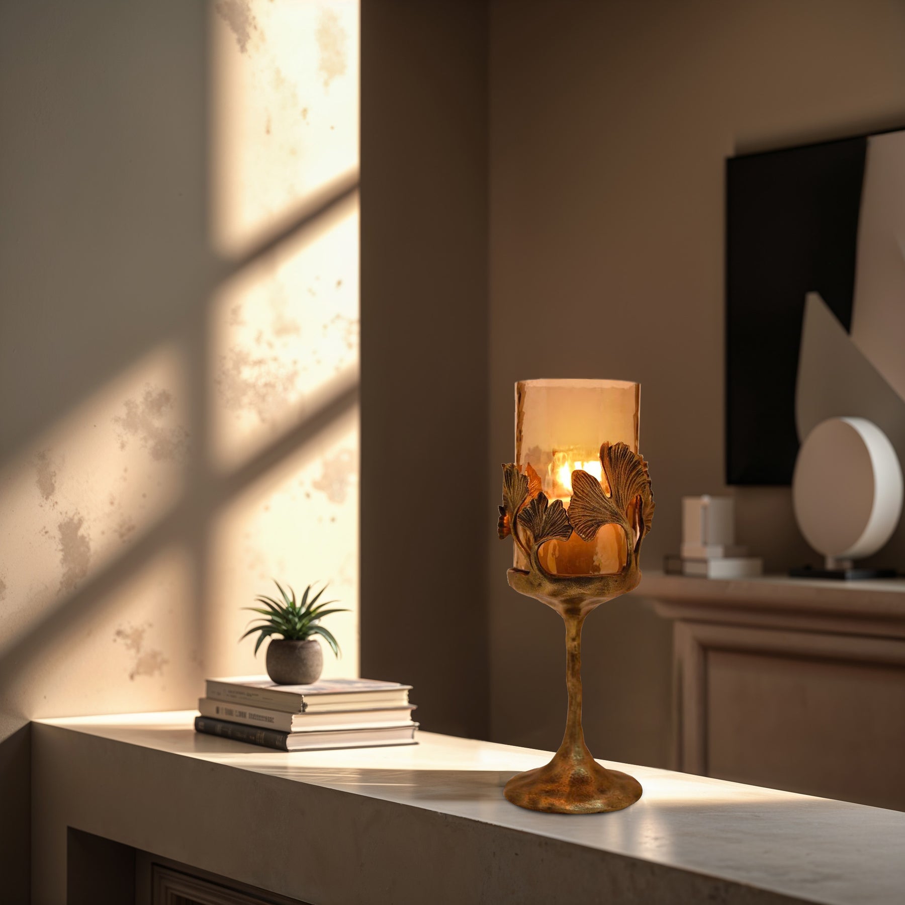Gold Finished Candle Holder with Glass