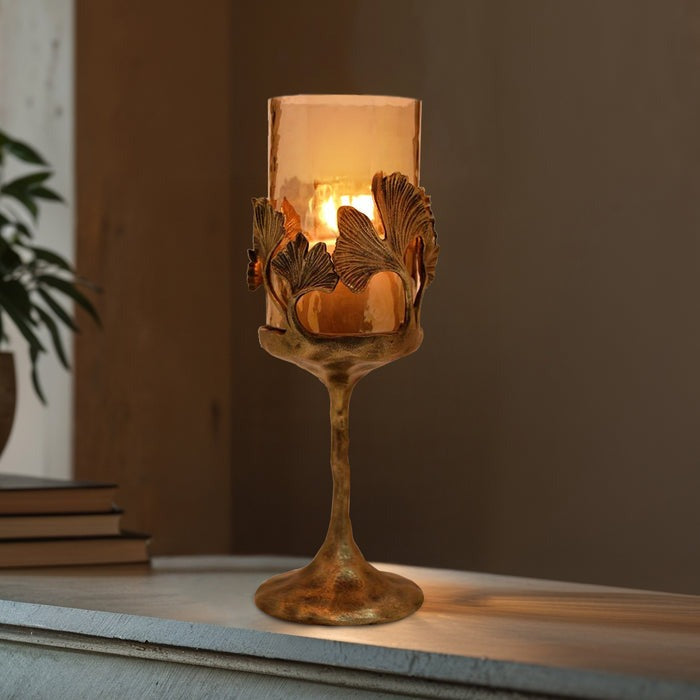 Gold Finished Candle Holder with Glass