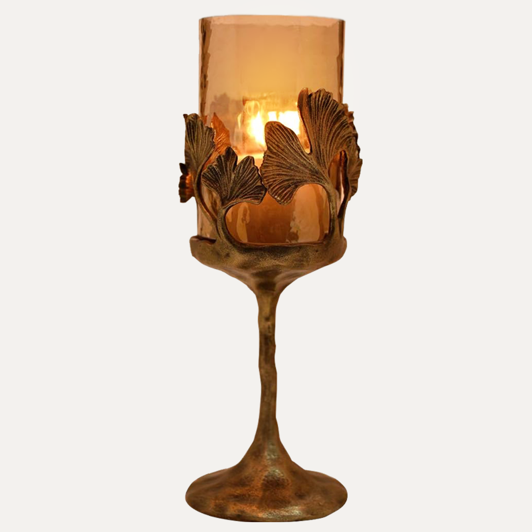 Gold Finished Candle Holder with Glass