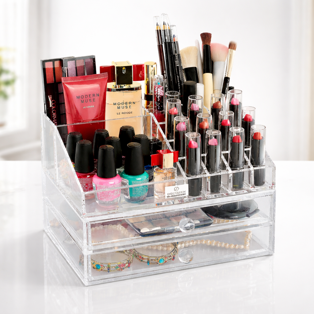 Clear Makeup Organizers Gift for Mom - 19 Slots and 2 Drawers
