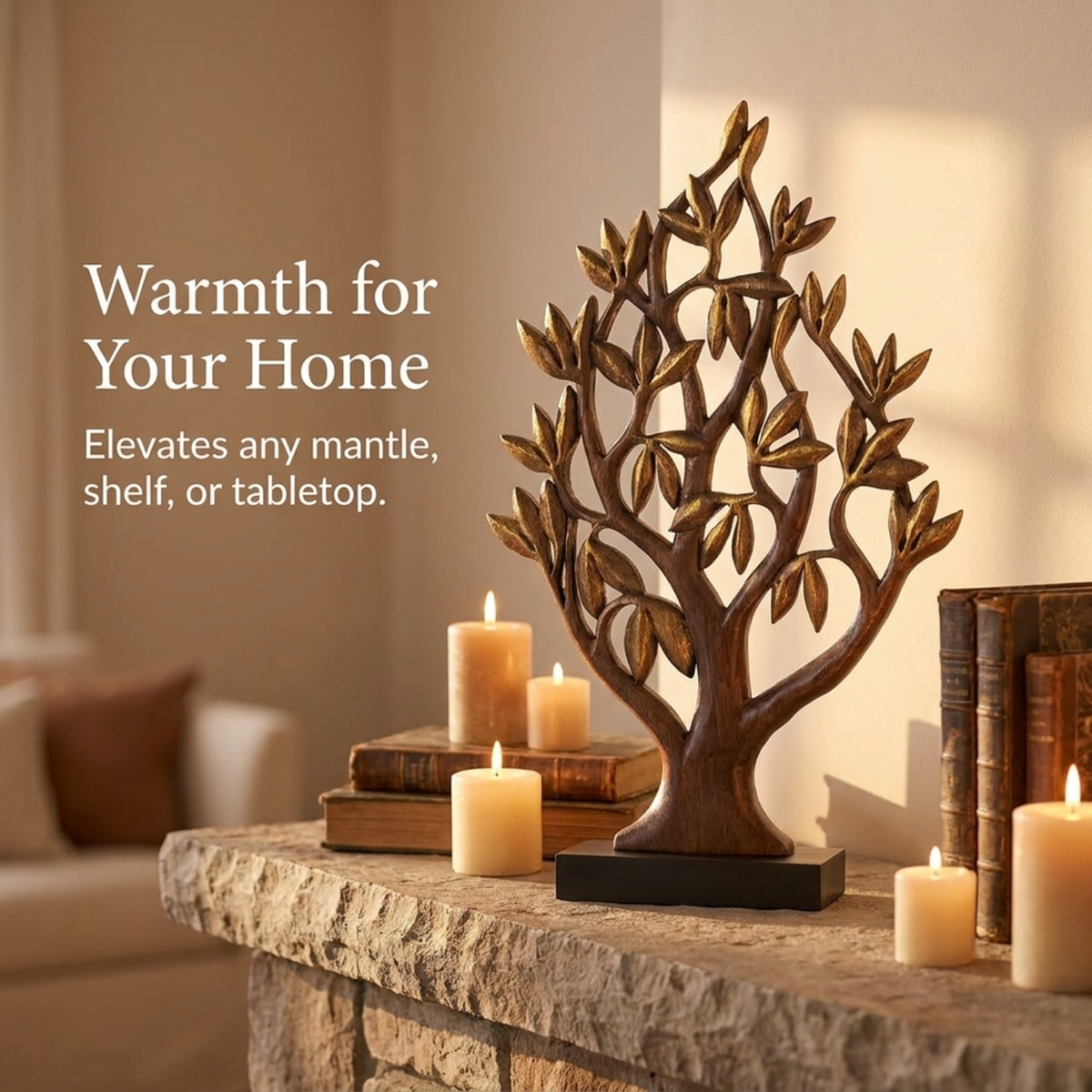 Tree of Life Sculpture – Handcrafted Wooden Decor | Acacia Wood Art Gift