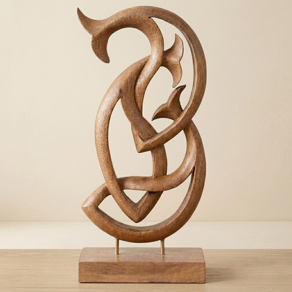 Handcrafted wooden fish sculpture from Macaluso Lucky Fish collection, artistic home décor wooden décor piece.