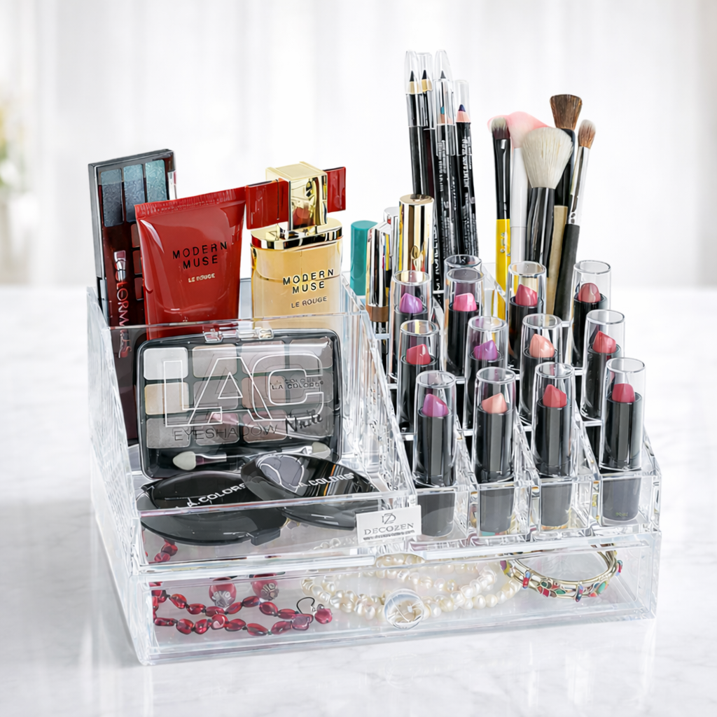Clear Makeup Organizers Gift for Mom - 19 Slots and 1 Drawer