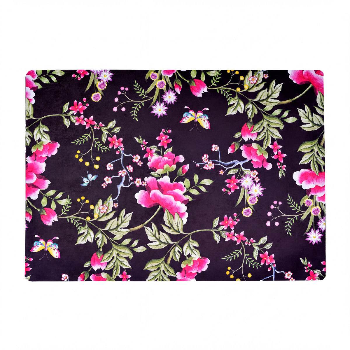 Set of four floral design cork-backed placemats, ATKP-12CK, featuring colorful flower patterns on natural cork surface.