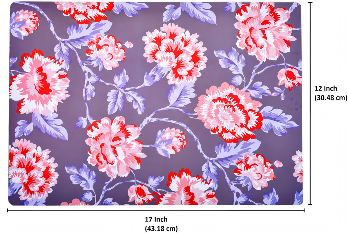 Set of four floral design cork-backed placemats by ATKP-4CK, featuring colorful floral patterns on durable cork surfaces.