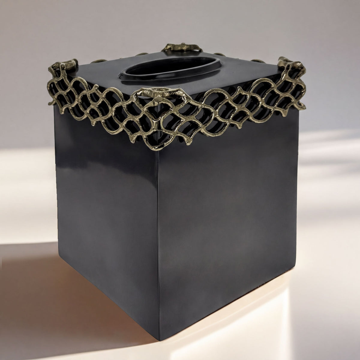 Elegant Haven modern decorative bathroom tissue box cover, handmade bath décor accent for stylish home bathrooms.