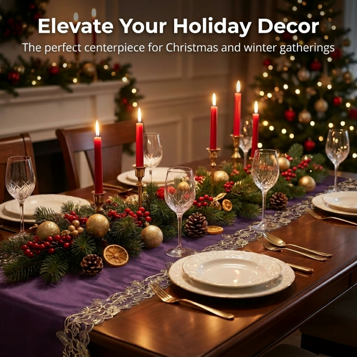 Purple Gold Table Runner – Velvet Plum, 14x108 Inch