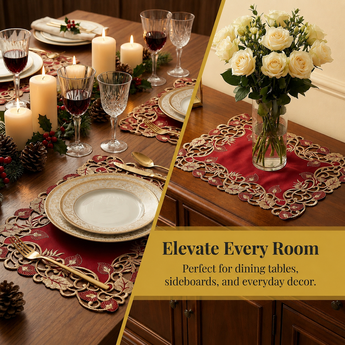 Burgundy Gold Placemats – Royal Garnet, 12x18 Inch