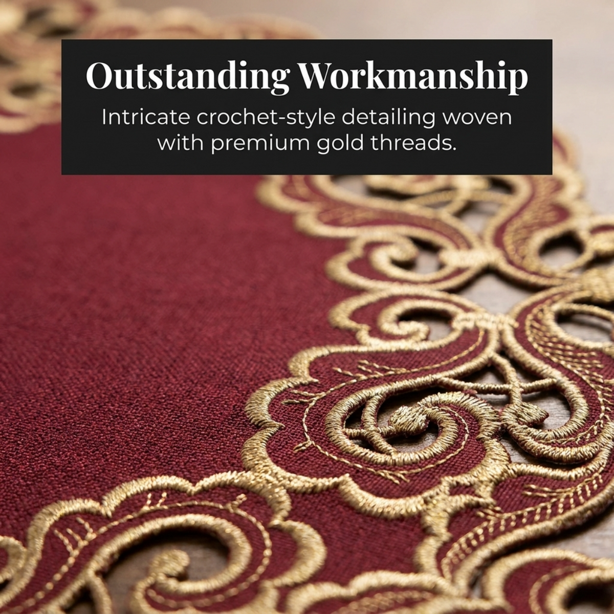 Crimson Glow Burgundy Gold Table Doilies from Granada Collection, 15-inch elegant home décor by RIZ-005-DL