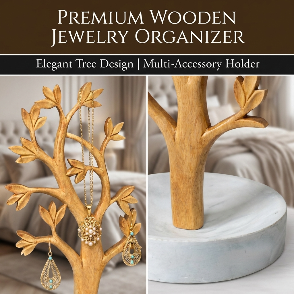 Wood Jewelry Tree – Solid Wood Organizer & Handcrafted Jewelry Hanging Stand