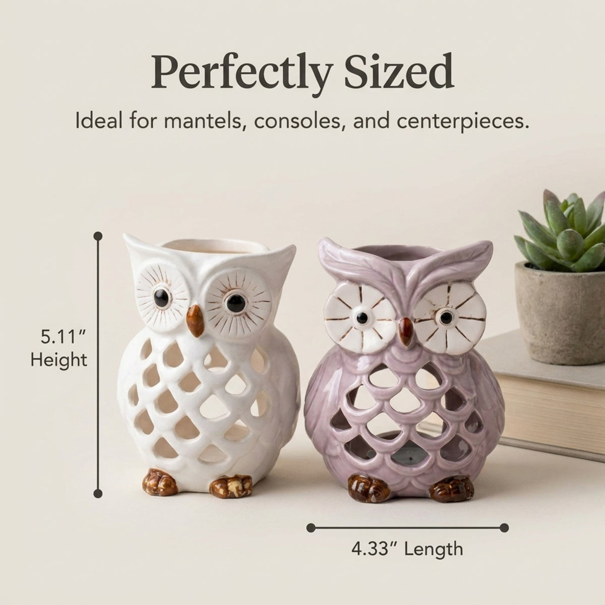 Hampton Lucky Owl tea light candle holders set of 2 by CA11445-MB & CA11446-MB, featuring owl-shaped design in metal.