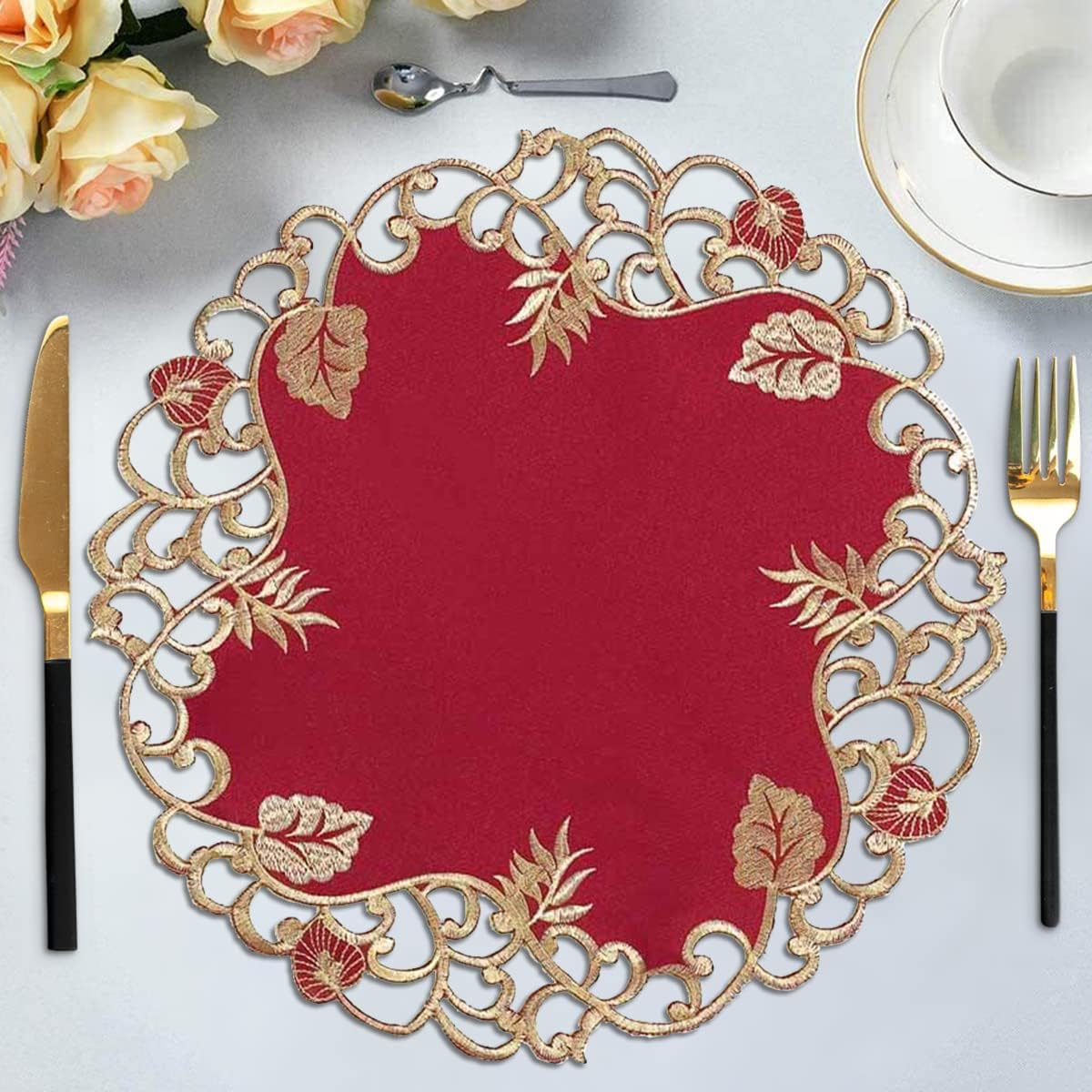 Burgundy Gold Table Doilies - Tarantino Collection