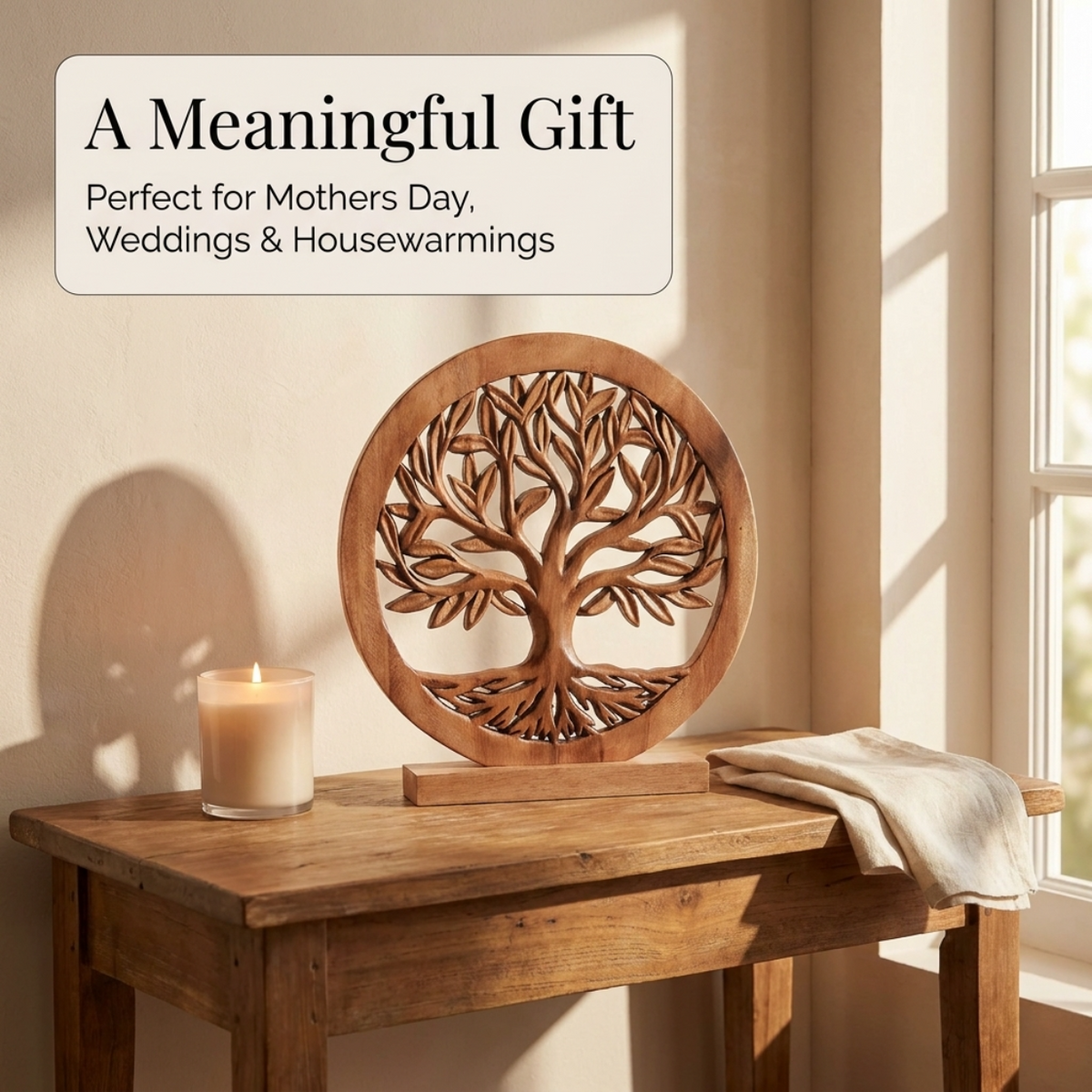 Sacred Roots – Hand-Carved Tree of Life Wooden Sculpture(Large), Artistic Home Décor, Gift for Mom