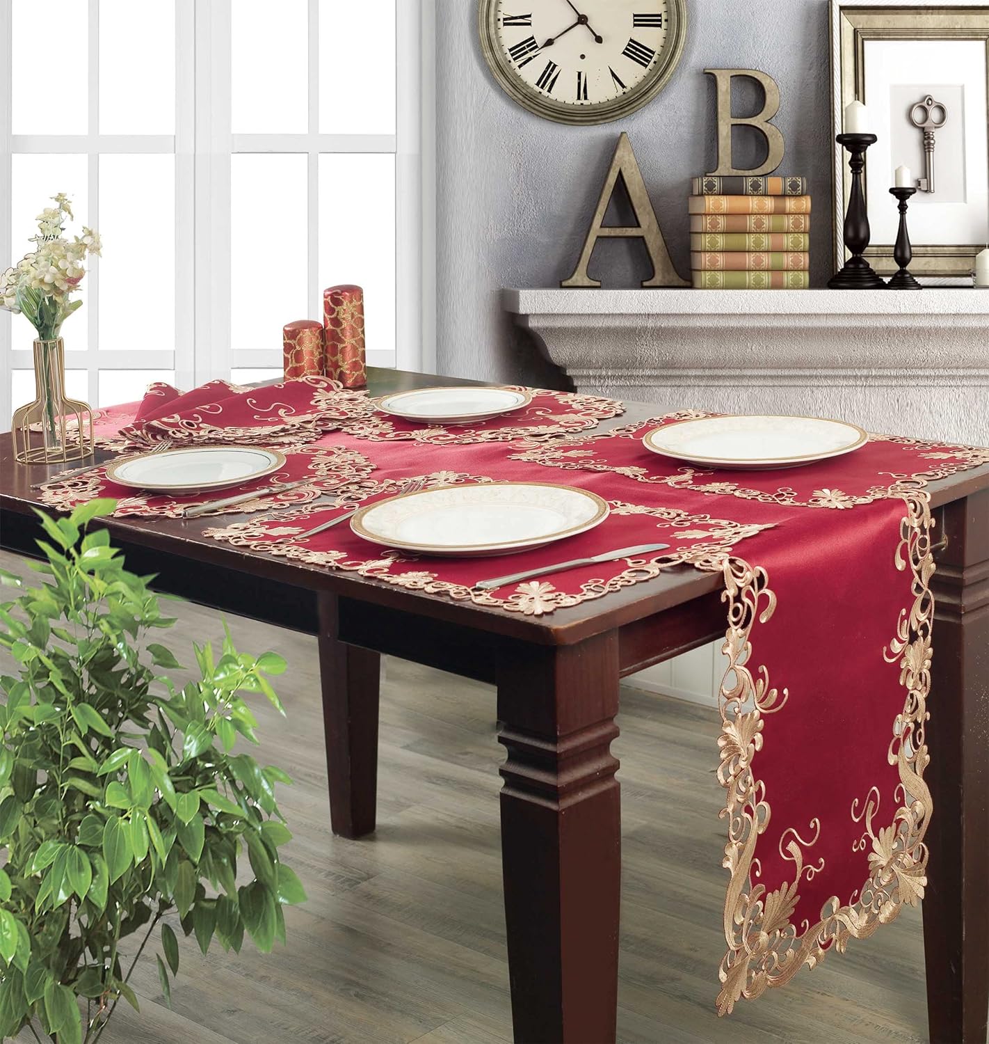 Burgundy Gold Table Doilies - Chantelle Collection