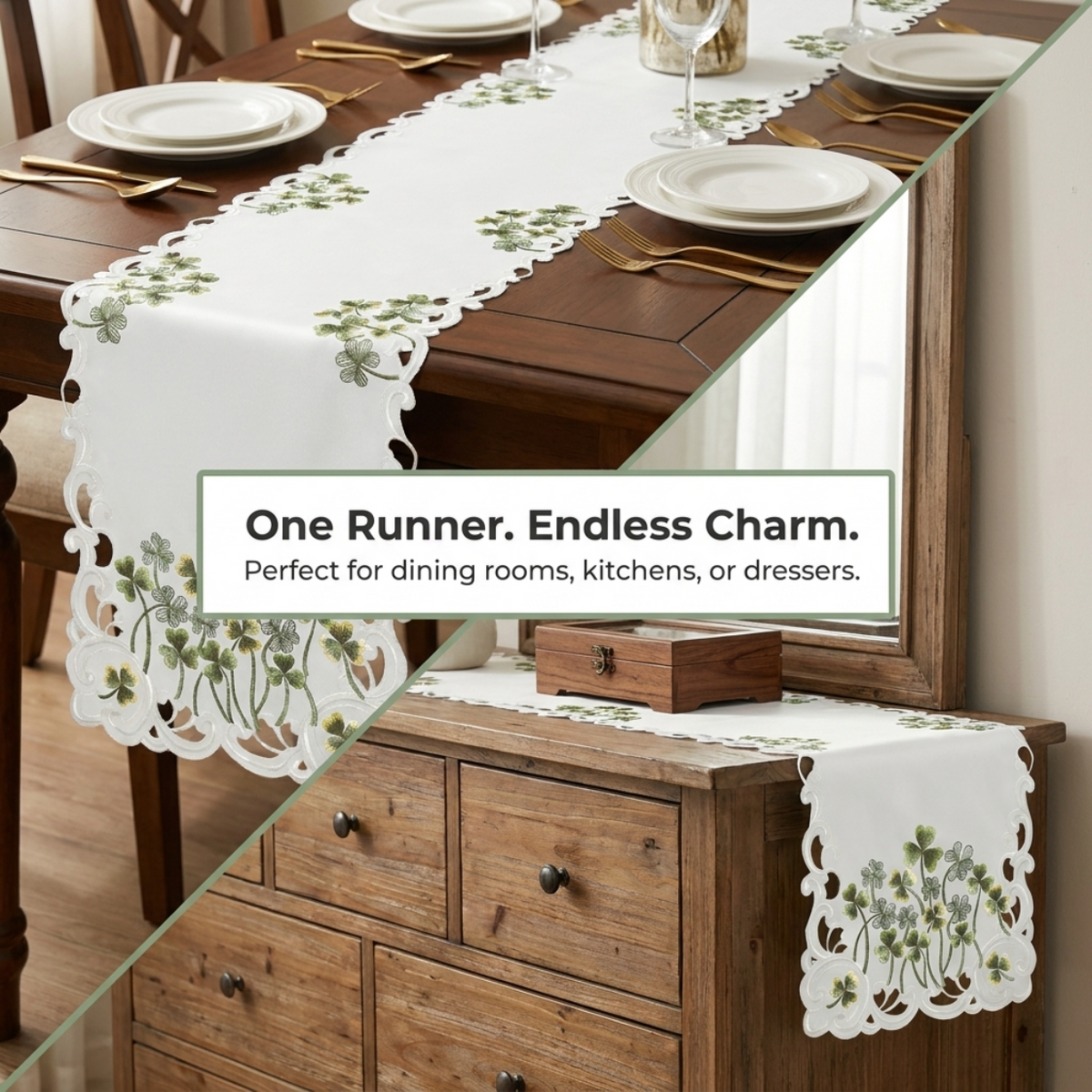 Ivory Table Runner – Clem Collection, Embroidered Linen