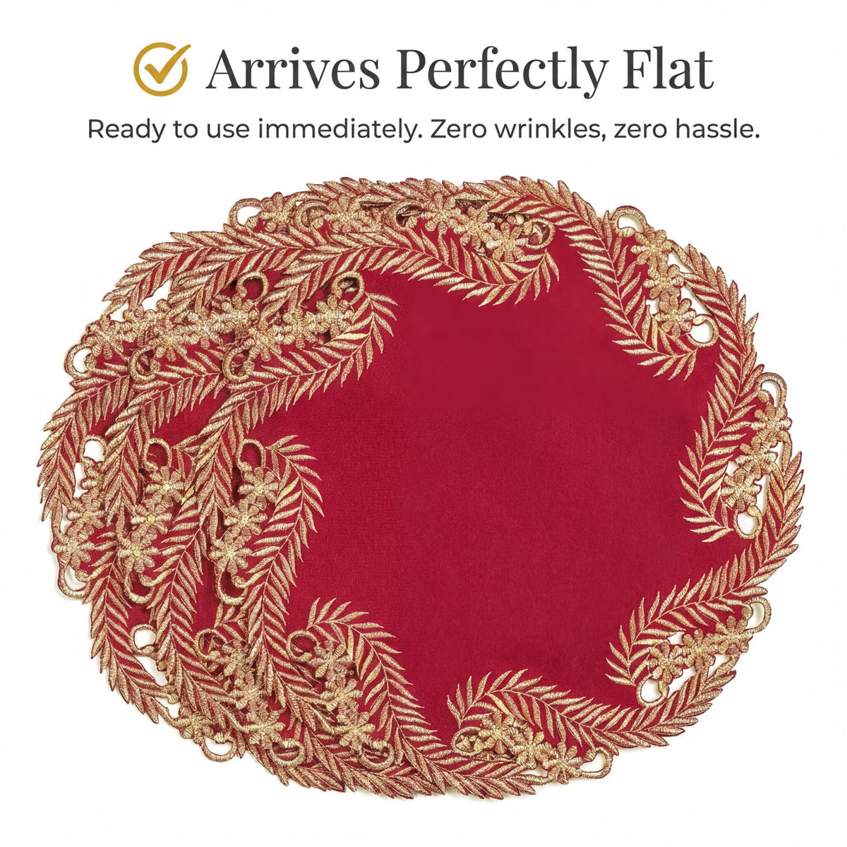 Set of two Burgundy gold RIZ-011-DL Wine Grace doilies from Anyce Collection, 15-inch modern dining décor with intricate patterns.