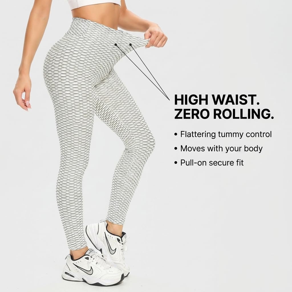 Yogazen Women's High-Waist Textured Scrunch Leggings – Gray