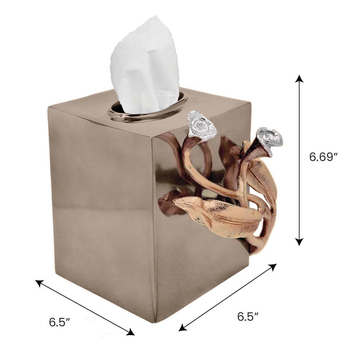 Handmade Calla Grace floral tissue box cover for bath decor, featuring artistic floral design in elegant home decor style.