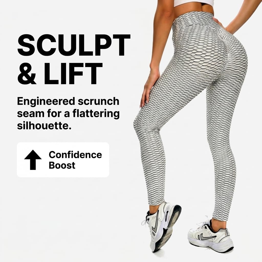 Yogazen Women's High-Waist Textured Scrunch Leggings – Gray