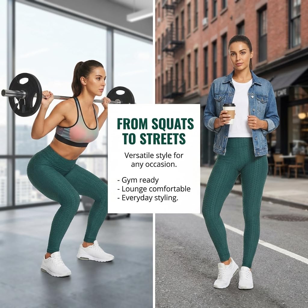 Yogazen Women's High-Waist Scrunch Booty Leggings – Green