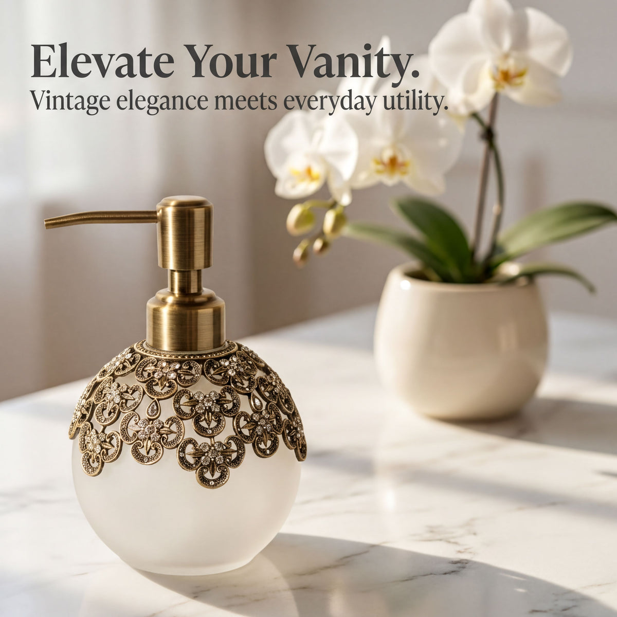 LB 24533 Colette Charm modern decorative bathroom lotion dispenser with handmade soap, stylish gift for mom.