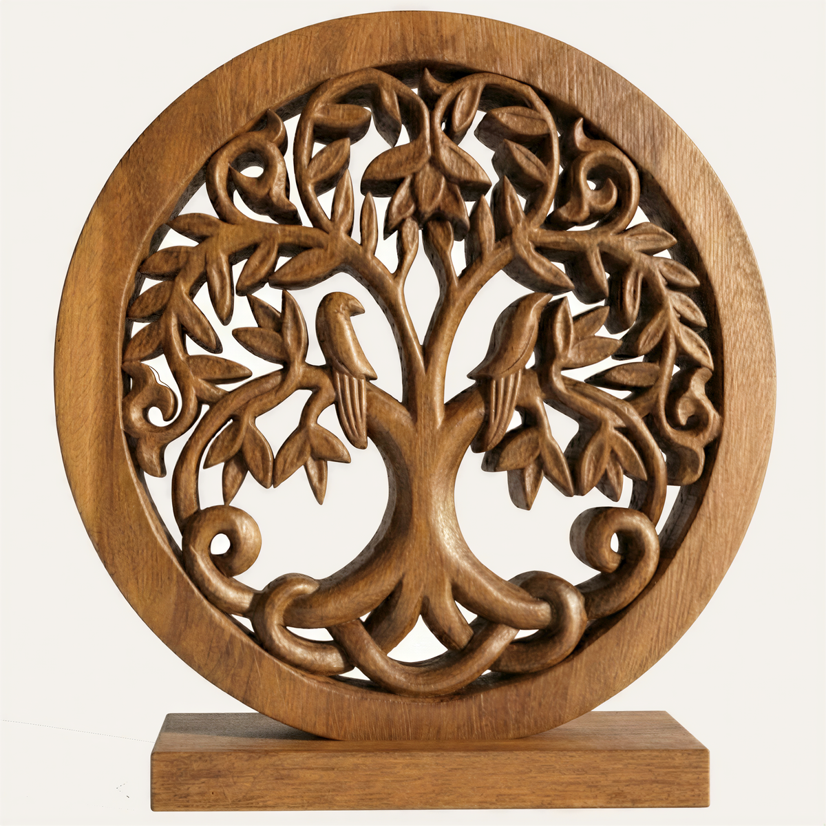 Medium wooden Tree of Life sculpture by Decozen Luxe, hand-carved decorative art piece for home or gift, featuring intricate design.