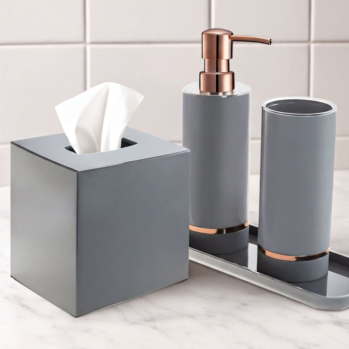 Modern bathroom decor accessories set of 4 from B030GRY's Elegant Haven Collection, featuring sleek and stylish design.