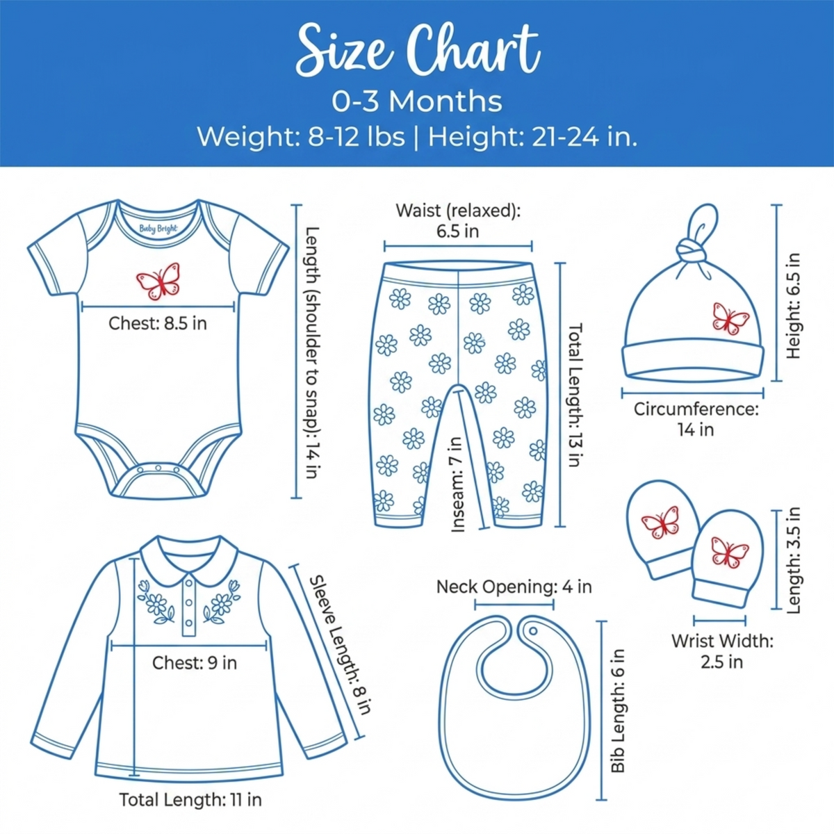Baby Girl Layette Set – Soft Cotton 8-Piece Newborn Bodysuit Outfit 0-3 Months