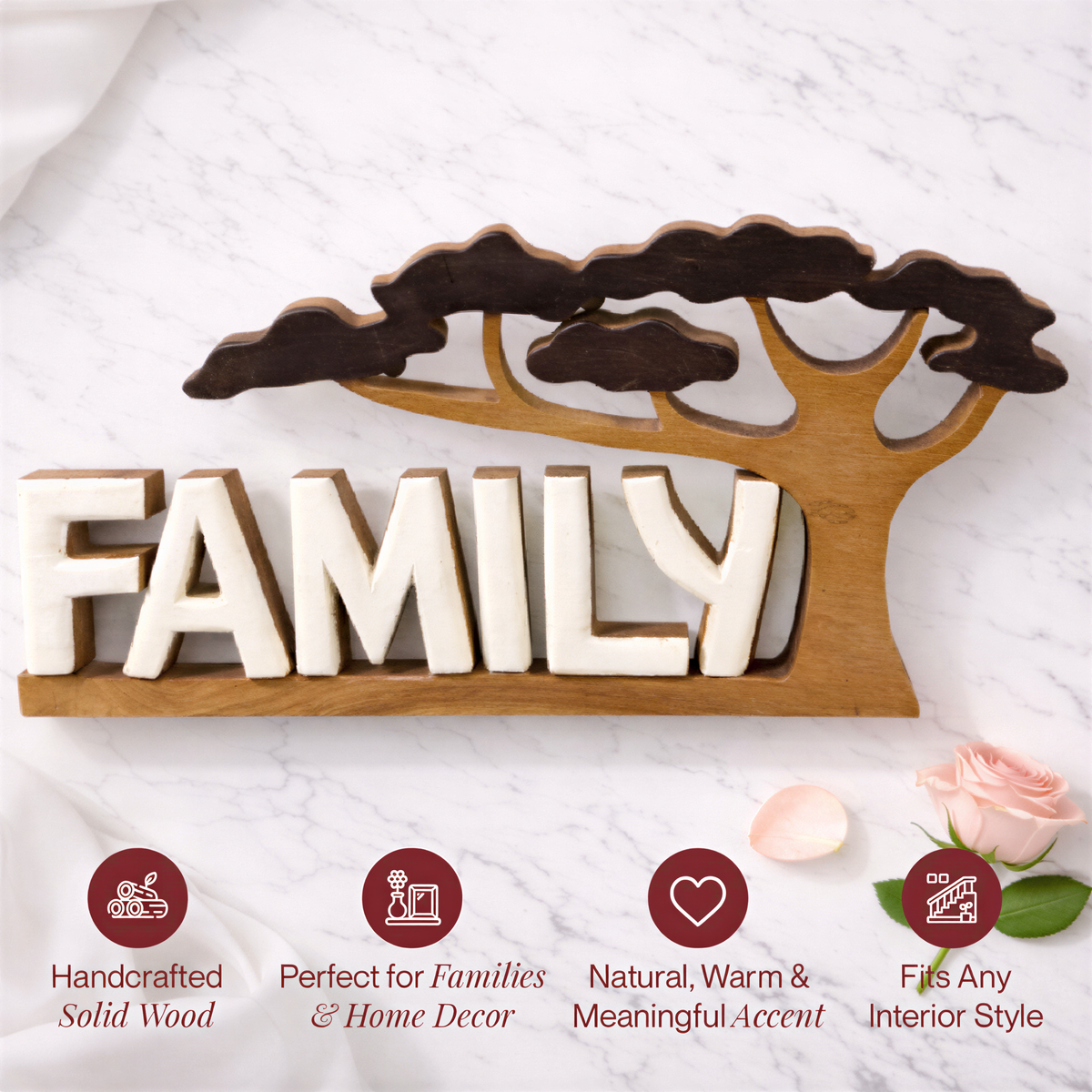 Hand-carved wooden sculpture from Forever Family, a decorative wooden décor piece by LAY021, ideal for home décor or gift for mom.