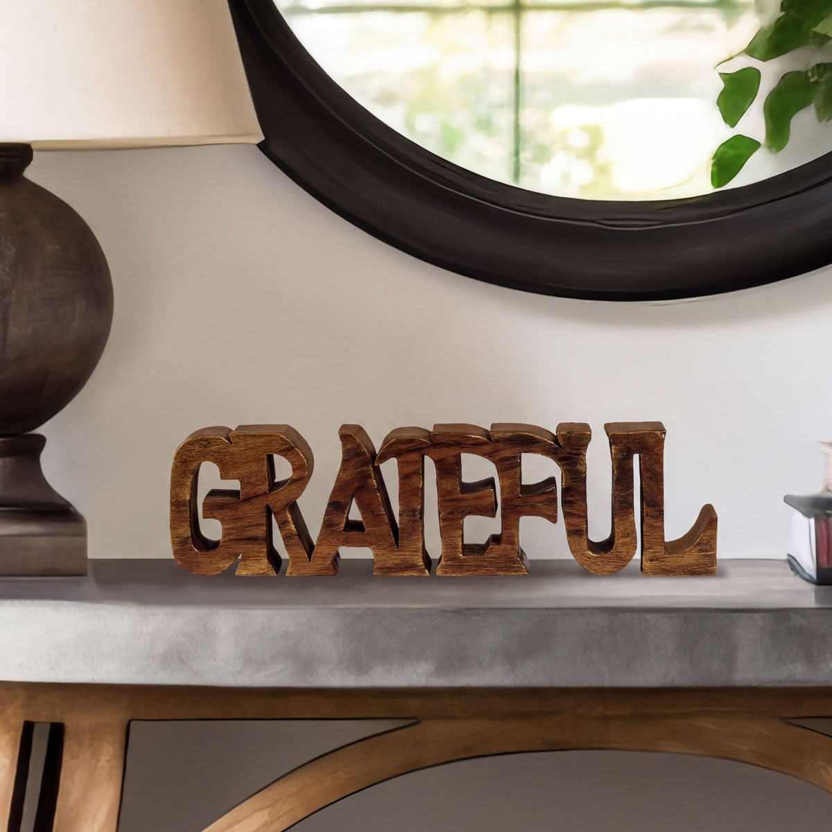 Hand-carved wooden sculpture titled Gratitude Bloom, elegant decorative wooden décor piece for home, perfect gift for mom.