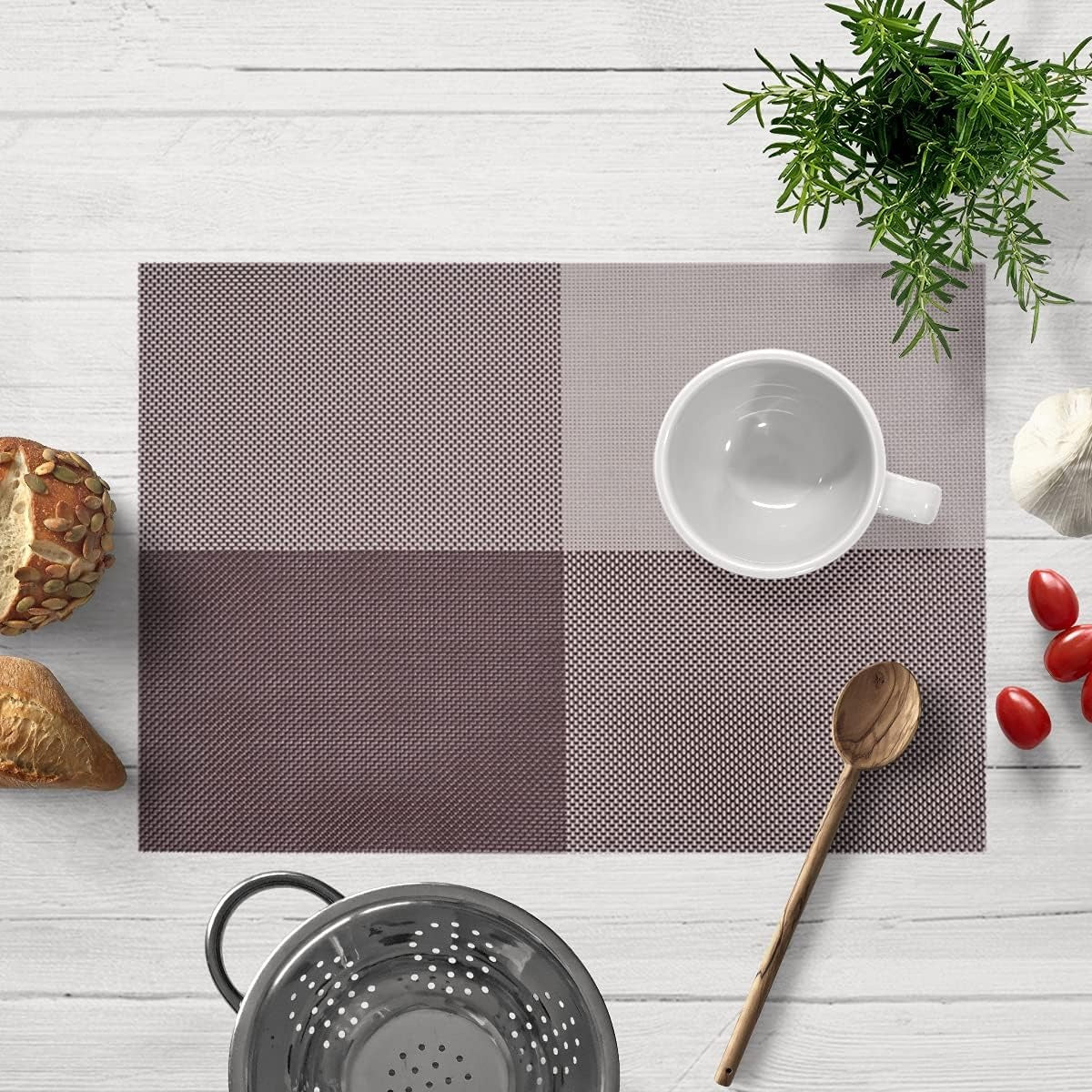 Decozen Placemats - Table Protector for Kitchen Decor Scratch Heat Resistant Placemats Washable Wipeable Indoor Outdoor Home Decor Table Place Mats Vinyl PVC 18x12 Inches - Brown