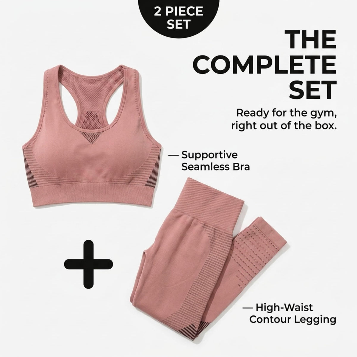 Decozen 2-Piece Crop Tank Workout Set - Pink/Brown