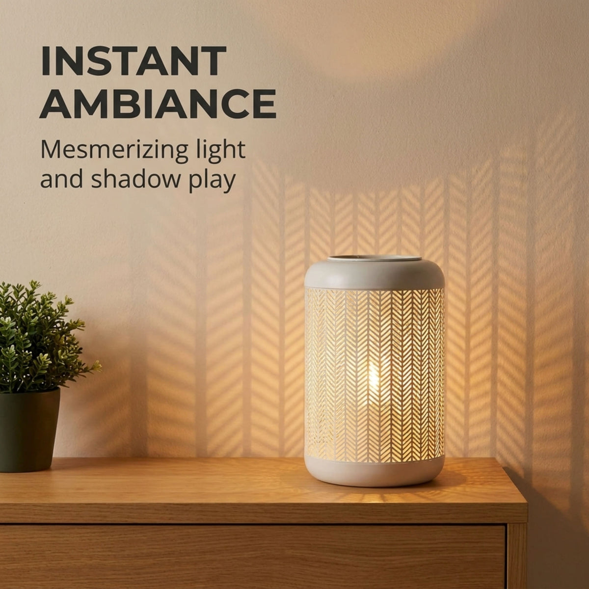 White lattice pattern glass candle lantern with metal frame, designed for decorative indoor or outdoor lighting.