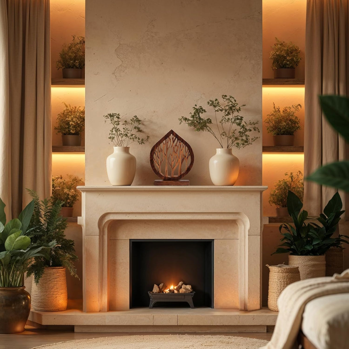 Handmade wooden fortune tree sculpture by PAT006, artistic decorative wooden décor for home, featuring detailed carved leaves and branches.