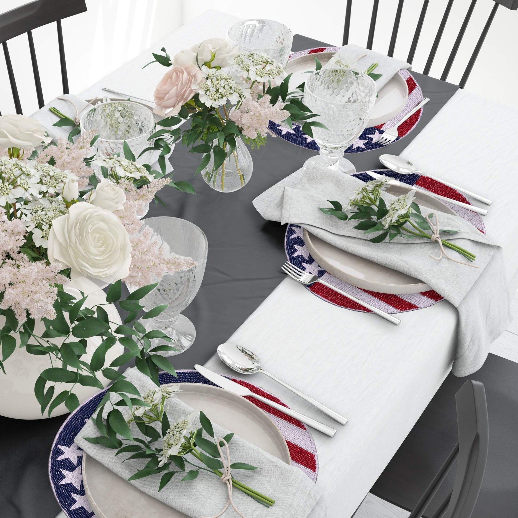 USA Patriotic Flag Round Beaded Placemats