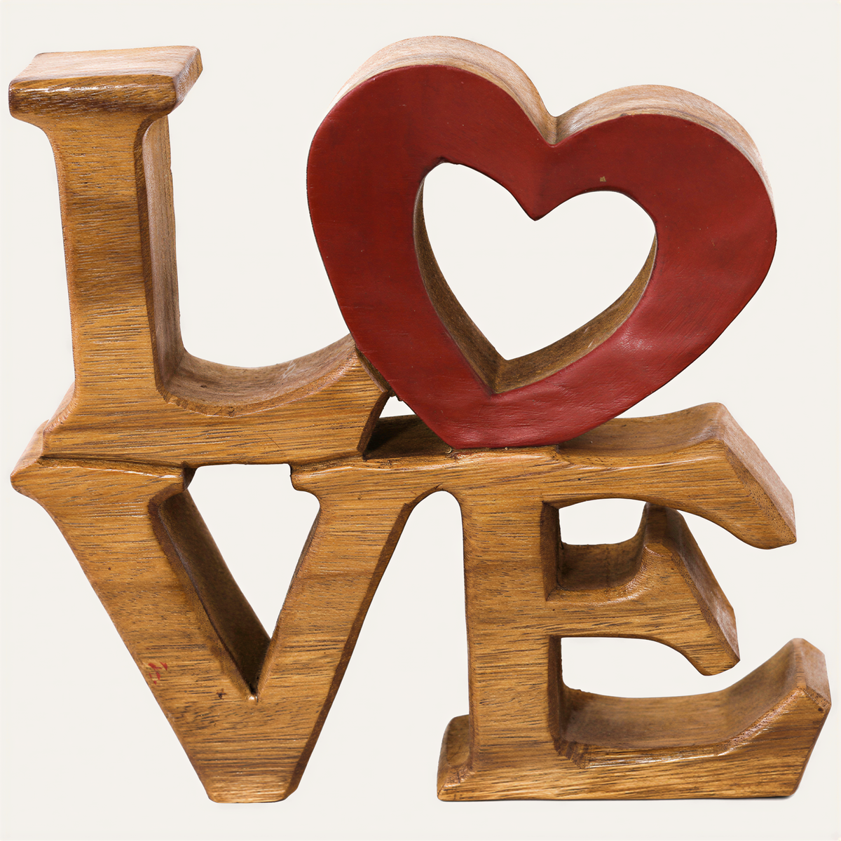 Hand-carved wooden sculpture titled Elmija Enduring Love by LAY013, decorative handmade wooden art for home decor.