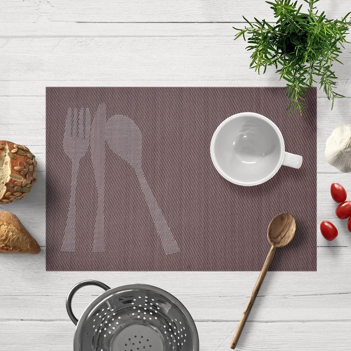 Decozen Placemats - Table Protector for Kitchen Decor Scratch Heat Resistant Placemats Washable Wipeable Indoor Outdoor Home Decor Table Place Mats Vinyl PVC 18x12 Inches - Brown
